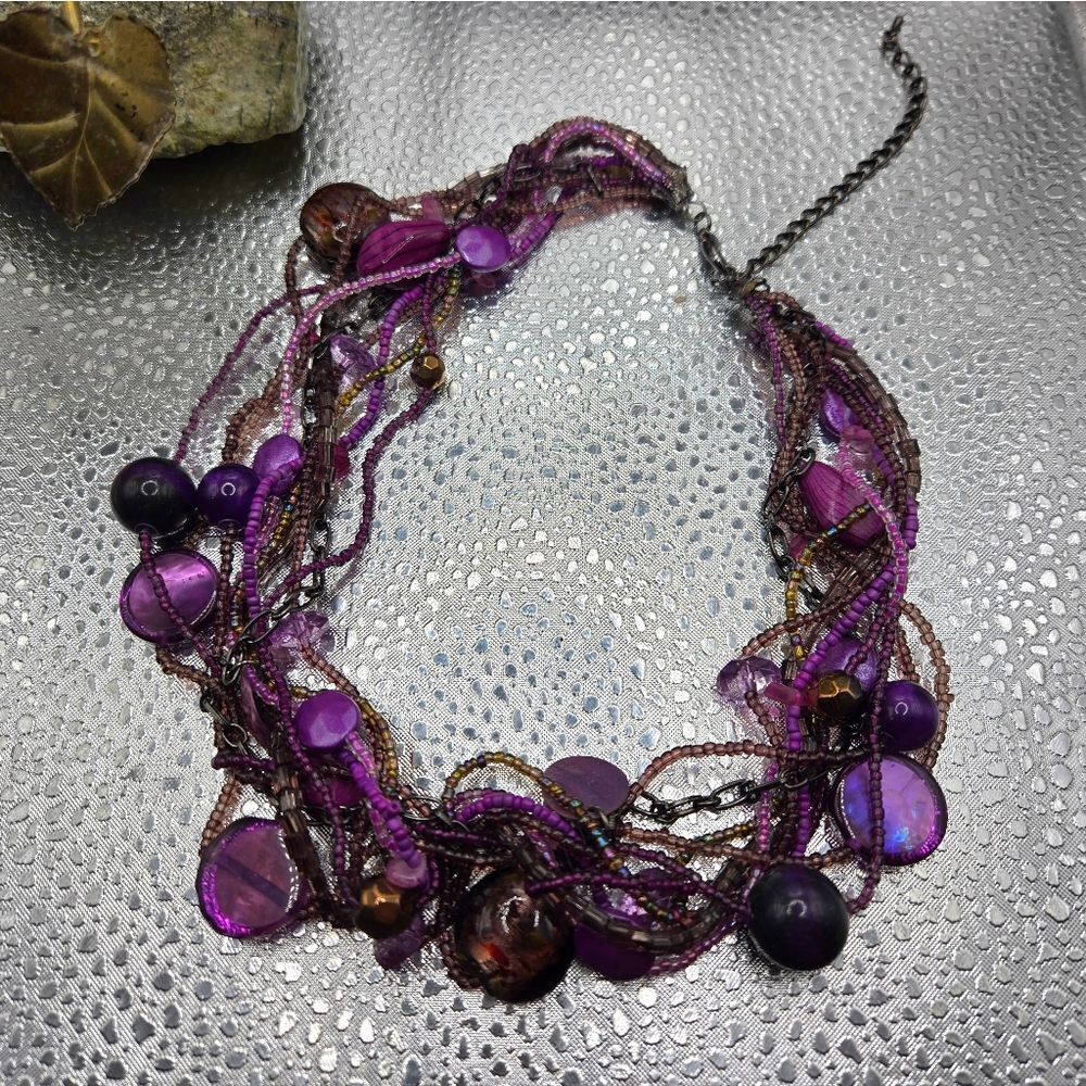 "5/$40" Purple Multistrand Adjustable Statement Costume Fashion Necklace - Picture 3 of 7